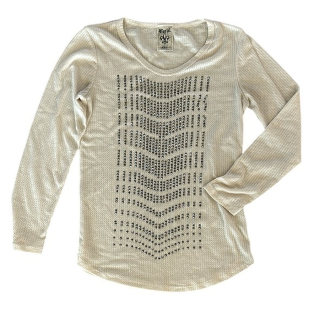 Vocal cream waffle knit thermal shirt with rhinestones studs size small